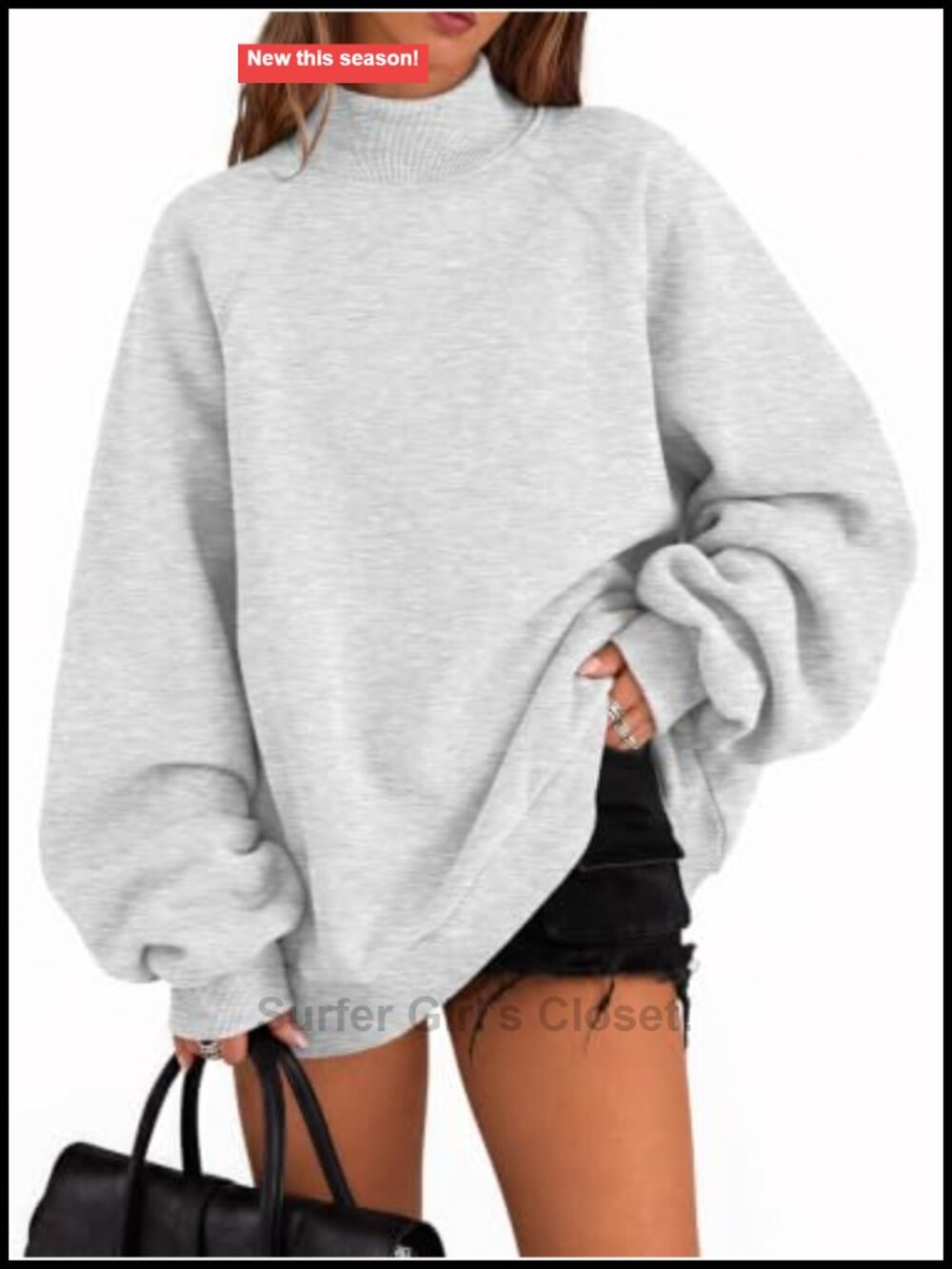 Mock Neck Oversized Sweatshirt with Pockets Pullover
